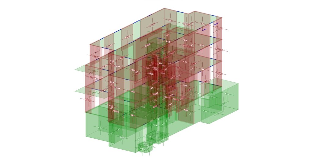3D-Statikmodell mit Finite-Elemente-Methode (FEM) 3D-Tragwerksmodell aus Statik-Software auf Basis der Finite-Elemente-Methode zur präzisen Berechnung von Bauteilen im Hochbau in NRW, Hessen und Rheinland-Pfalz