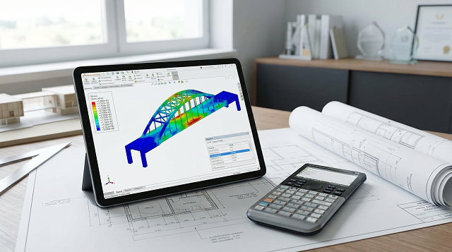 3D-Tragwerksmodell aus Statik-Software auf Basis der Finite-Elemente-Methode zur präzisen Berechnung von Bauteilen im Hochbau in NRW, Hessen und Rheinland-Pfalz